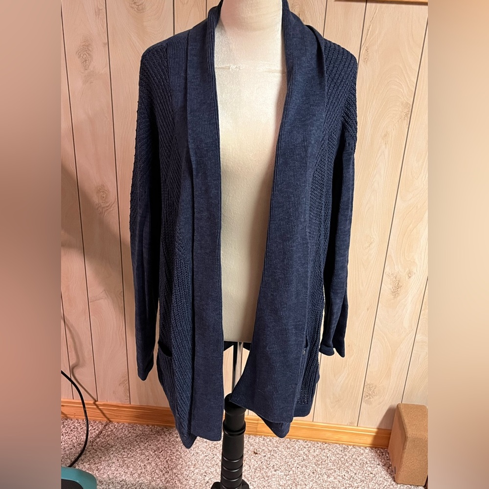 Cute blue cardigan with crochet like design. Christopher and banks size 2x